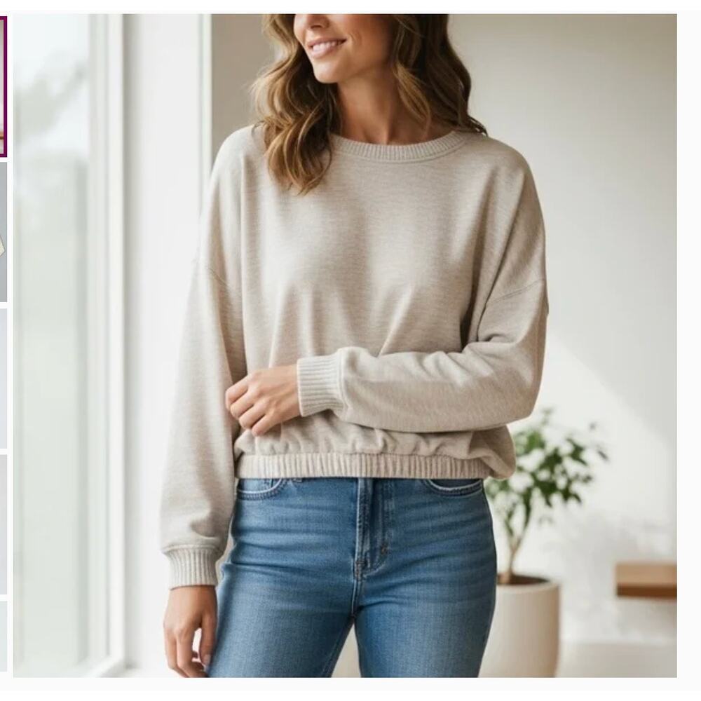 Magaschoni Oatmeal crewneck lightweight sweater fitted hem size M